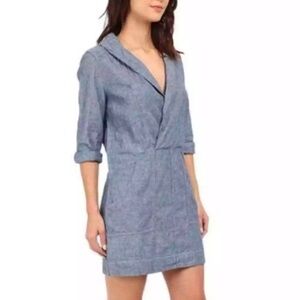 Free People Blue Linen Done Up In Denim Chambray Midi Dress Size Large